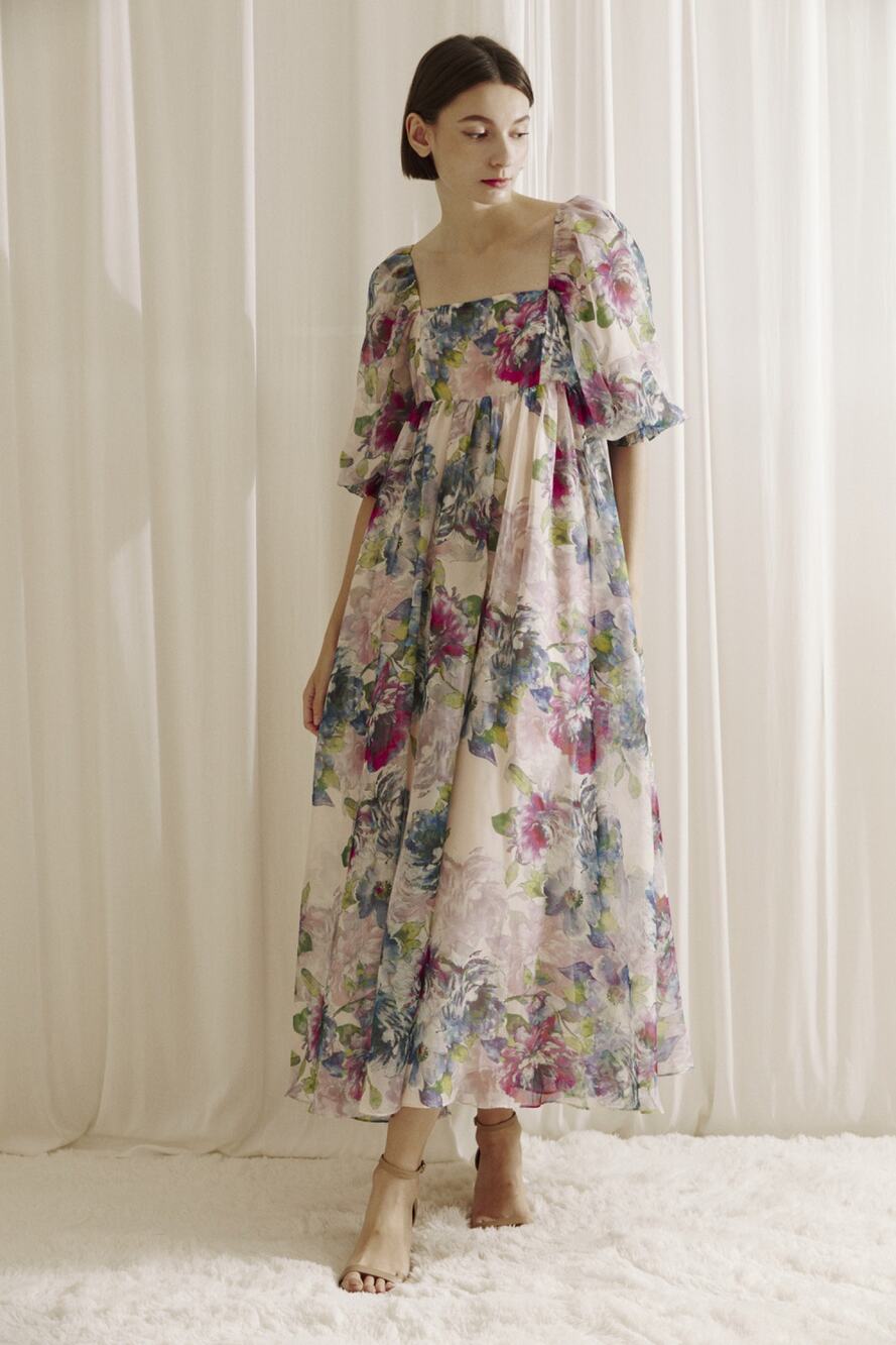 STORIA Boutique Dress LARGE Floral Long Wedding Guest Bridgerton Garden Party